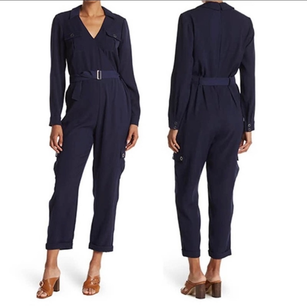 New Ted Baker London Flan Belted Long Sleeve Utility Jumpsuit Navy blue sz 3 NWT